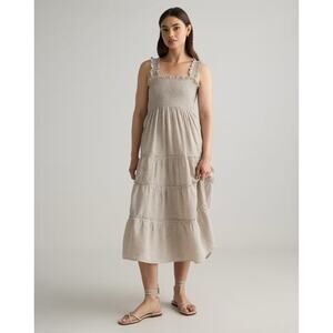 Quince 100% European Linen Smocked Midi Dress Flax Size Small NWT